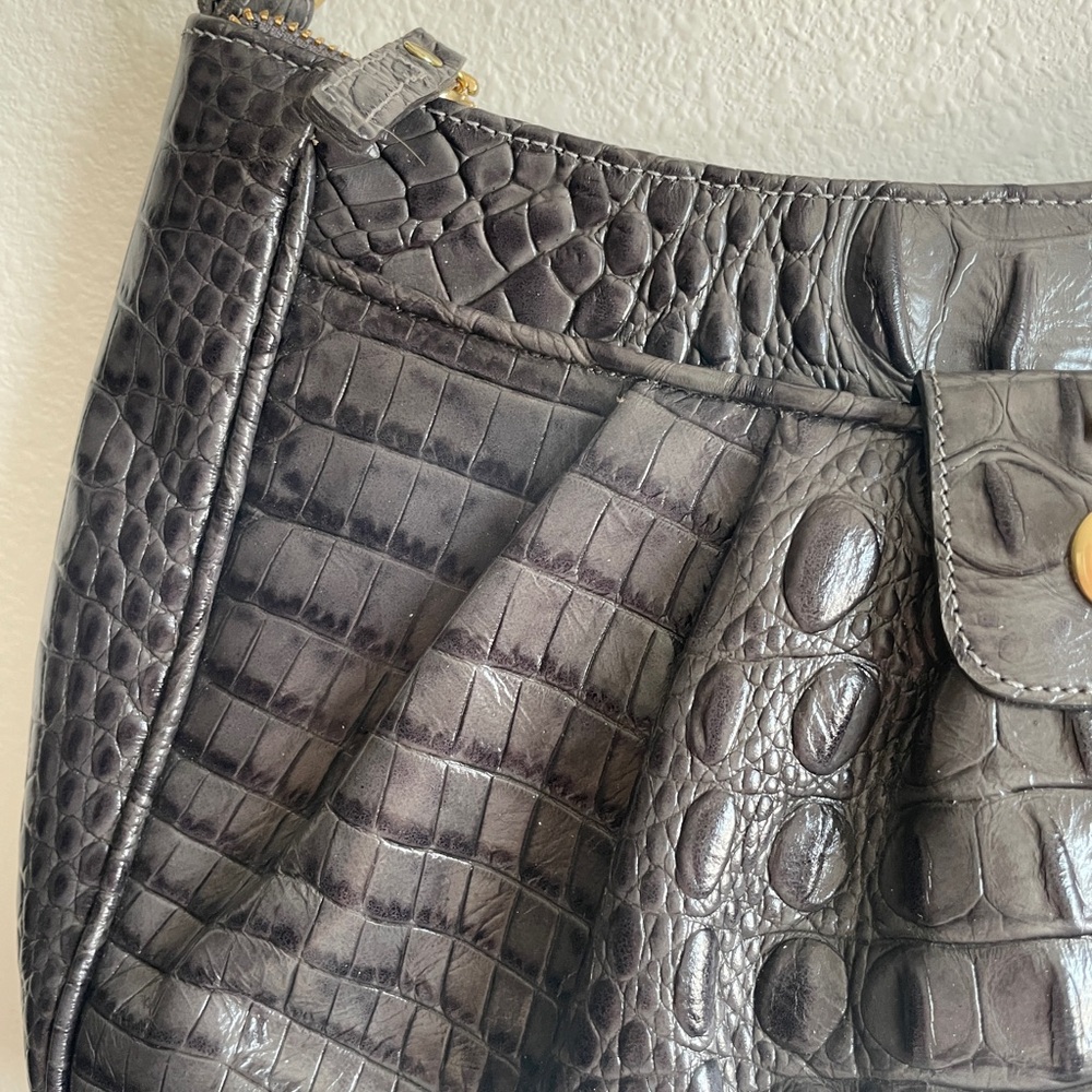 Brahmin Dark Charcoal Gray Croc Handbag - Picture 3 of 8